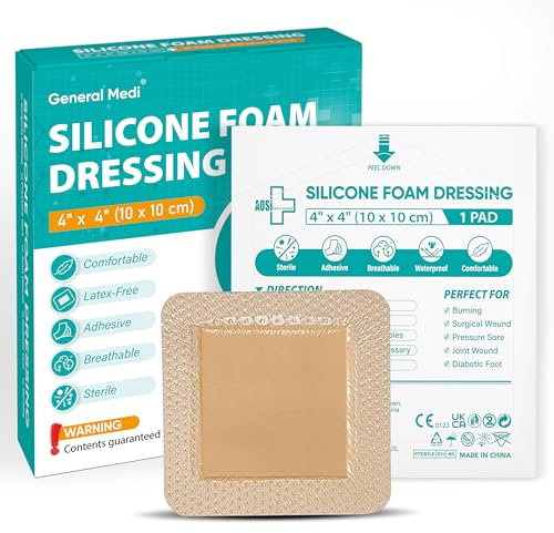 Waterproof Island Dressing Bordered Silicone Adhesive Foam (10 Packs) – 4 x 4 Gauze Pads, Sterile Wound Care Pad with Adhesive Border - Sterile, Soft & Highly Absorbent Medical Grade Dressing Pad