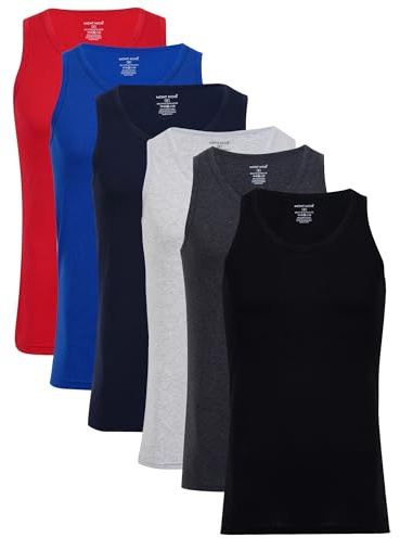 Men’s Vests Assorted Plain Colours - New Improved Fit, Cotton Rich, Sleeveless Undershirts, Pack of 6 - UK Size Assorted, Large