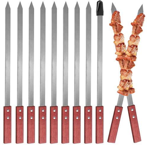 LALAGO 10 spiedini piatti in acciaio inox, 59,4 cm Adana, spiedini per barbecue, spiedini extra lunghi, per carne, forchetta in metallo, accessori per barbecue