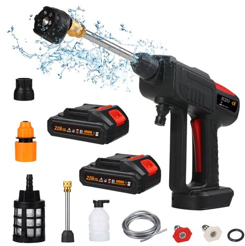 Mulcort Limpiador de alta presión 60 bar 300 W recargable 6 en 1 para coche, jardín y herramientas