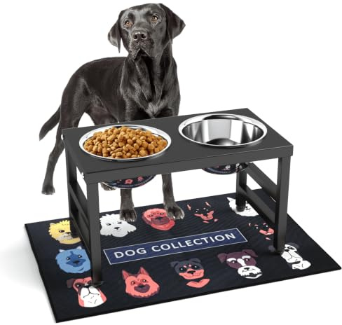 ADENGL Ciotola per cani rialzata in metallo, altezza 25,4 cm, supporto per mangiatoia per cani con 2 ciotole in acciaio inossidabile da 1,19 g e tappetino antiscivolo da 40 x 61 cm, supporto per cibo
