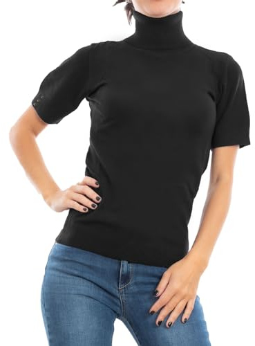 Toocool Maglione Donna Dolcevita Collo Alto Maniche Corte Basic Pullover S5301 [Taglia Unica,F13 Nero]