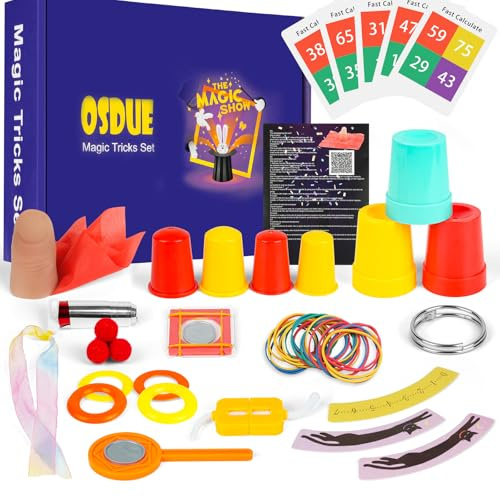 OSDUE Coffret Magie,Tours de Magie Kit avec 12 Uniques Tours de Magi Vidéos Aves Tutorielles Offertes Cadeau d'anniversaire de Noël pour 14+ Ans