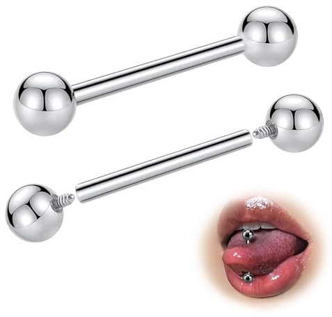 ESHIONER G23 Titan Zungenpiercing Nippelpiercing Brustwarzenpiercing Piercing Zunge 14G 12mm 4mm kugeln Gerade Barbell Piercing 2Stück