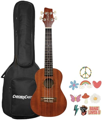 Sawtooth Mahogany Concert Electric Ukulele w Gig Bag and Fishman KUL-101 Preamp/Built In Tuner and Official Brake Stickers