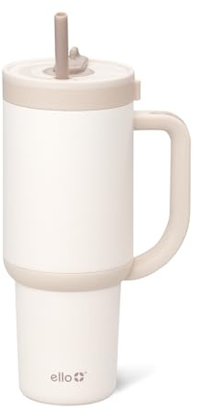Ello Oasis 30 oz Tumbler with Handle & Retracting Straw | Reusable Insulated Stainless Steel Cup 100% Leakproof, Gifts for Teens Women Men | Keeps cold for 24 Hours, Cup Holder Friendly, Cream Tonal