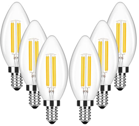 ITALASA E14 LED Blanc Chaud 2700K, remplace les ampoules à incandescence classiques de 40W, lampe de 4W en forme de bougie, filament en verre, pack avantageux avec 6 ampoules