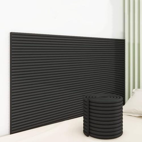 Aocet 20 cm x 199 cm vadderade väggpaneler för barn, stoppade väggpaneler självhäftande, anti-kollision väggkudde för sovrum/lekrum/sänggavel (svart)