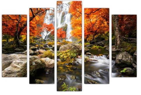 AREDE Set di 5 Stampe da Parete Quadri Moderni Decorazioni da Muro per Casa Soggiorno Camera da Letto e Cucina Cascata di montagna| 120 x 80 cm | Pronto da appendere