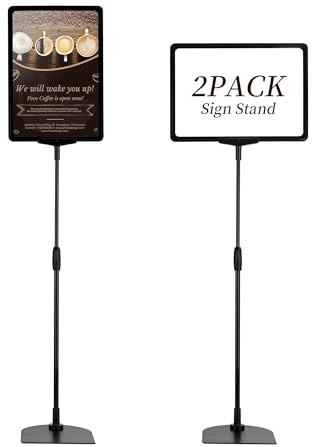 Axincardarm 2 Pack Sign Holder Stand A4 Poster Stand for Display Advertising Adjustable Floor Standing Sign Holder for Business Tradeshow Office, Black