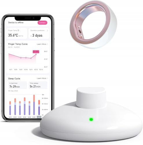 Anillo Inteligente para Seguimiento de fertilidad y ovulación, tamaño 9 - Monitor de Temperatura basal, análisis de sueño, Carga rápida