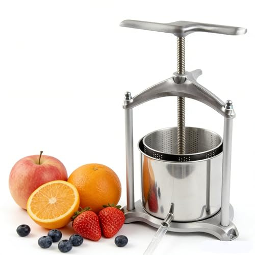 Pressa per vino alla frutta da 1,6 galloni/6 litri, manuale, pressa per succhi naturali, in acciaio inossidabile, per la produzione di sidro di mele, vino, tintura, erbe, produzione di formaggio, olio