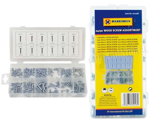 240PC Metal and Wood Screw Assortment DIY Set in CASE Hardware Quality Storage