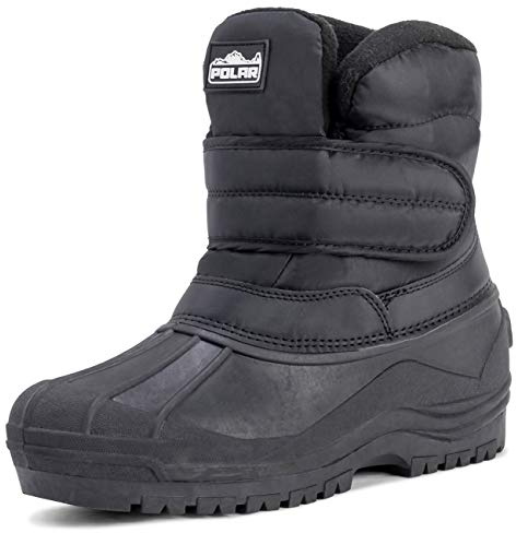 Polar Men’s Waterproof Nylon Snow Boots - Single Strap Winter Walking Shoes with Thermal Lining - Anti?Slip Rubber Sole & Lightweight Outdoor Grip - Black - UK11/EU45