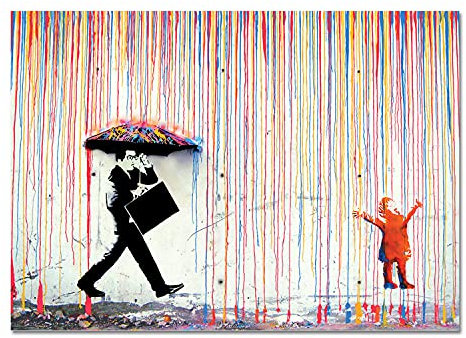 Giallobus - Quadro - Banksy - Pioggia di colori - Vetro acrilico - 140x100 - Pronto da appendere - Quadri moderni per la casa