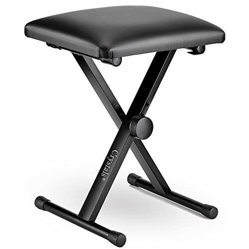 Double Braced X Frame Music Piano Stool Keyboard Bench Chair with Adjustable Height Easy Folding for Storage by Crystals® (Keyboard Chair)