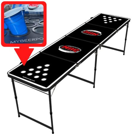 MYBEERPONG® Beerpong Tisch Classic mit Cupholder + 6 Bierpong Bälle | Schwarzes Beer-Pong Set, schwarzes Gestell mit Becherhalterung | Party Zubehör für Festival & Geburtstag | Bierpongtisch