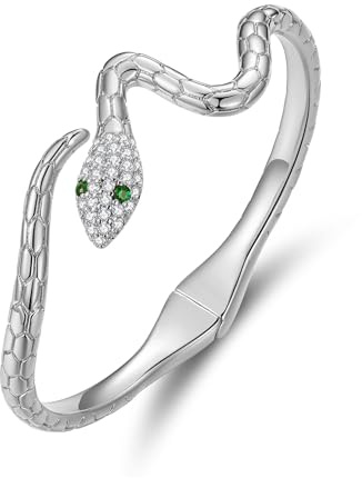 Bracciali a serpente regolabile braccialetto a serpente aperto braccialetto rigido argento serpente avvolgente bypass braccialetto argento oro braccialetti per le donne, [ADJUSTABLE], Argento, Pietra