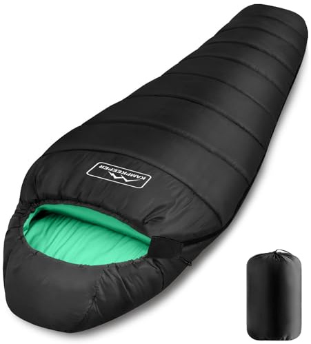 KAMPKEEPER Mummy Sleeping Bag, Cold Weather Camping Sleeping Bag, 32℉ 3-4 Seasons Adults Sleeping Bag, Non-Snag Zipper with Adjustable Hood for Backpacking, Hiking