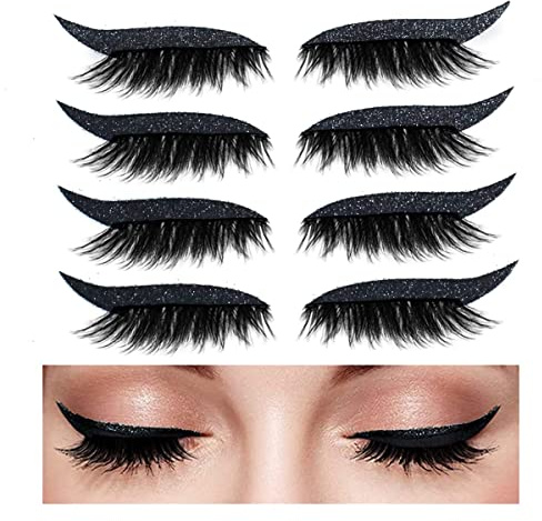 Adesivo Eyeliner, Eyeliner Sticker con ciglia 4 Paia Adesivi per Ciglia Rriutilizzabili per Palpebra e Ciglia Adesivi di Trucco Impermeabile (Nero)