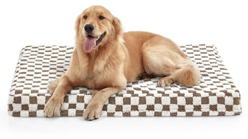 JOEJOY Dog Bed for Large Dogs, XLarge Orthopedic Dog Bed with Removable Washable Cover, Cute Modern Plush & Memory Egg Crate Foam Dog Bed, 42 x 28 inch, Brown