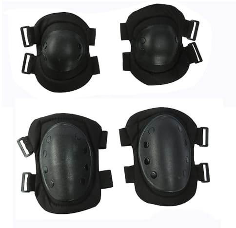 Juego de rodilleras y coderas 4 en 1, antiimpacto, tácticas, coderas, equipo protector para patinaje, patineta, escalada, color negro