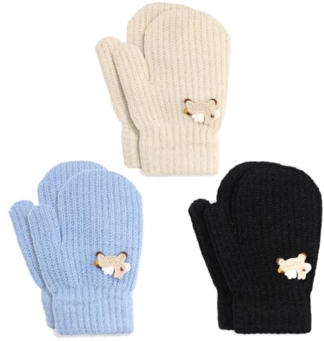 TAGVO 3 paires Gants d'hiver pour Enfants 2 à 5 Ans, Gants Extensibles en Tricot Enfant, Gants Magique Gants Moufles extensibles pour enfants en bas âge filles et garçons