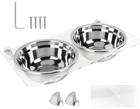 Gamelle murale pour chat - Nourriture murale - Bol d'eau en acier - Bol d'alimentation surélevé pour chat avec support réglable - Nourriture pour chat peu encombrante - Anti-pointe et ergonomique