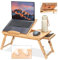 Adjustable Bamboo Laptop Desk with Cooling Fan, Foldable Bed Tray for Breakfast, Writing, and Drawing, with Tilting Top and Drawer, Portable Lap Desk for Bed, Sofa, and Floor. (bamboo)