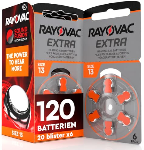120 Batterie per Apparecchi Acustici Rayovac Misura Extra 13 Sound Fusion Technology - 20 Blister da 6 Pile