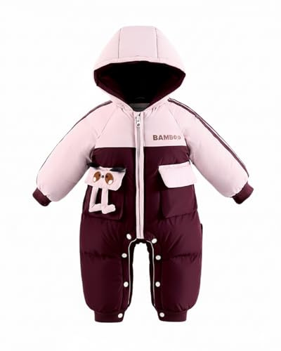 GigaCircle Baby Boy Girl Thicked Snowsuit, Cute Puppy Winter Romper Pram Suit, Infant Hooded Unisex Warm Coat Clothes, Pink-Red 6-12 Months