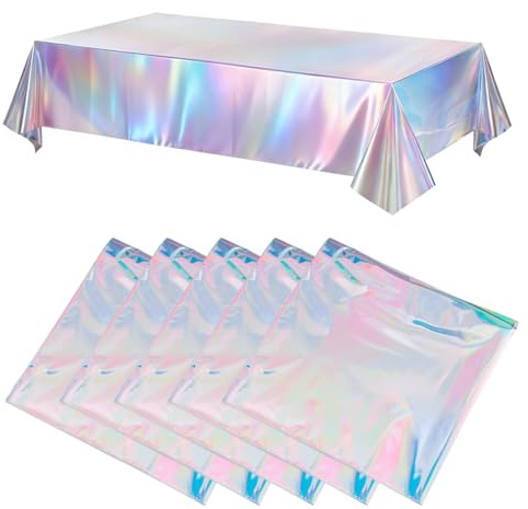 5 stycken färgglada glitter bordsduk plast, festduk vattentät laserholografisk duk rektangel bordsdukar tvättbar glitter för bröllop, fest, födelsedag, jul (137 x 274 cm)