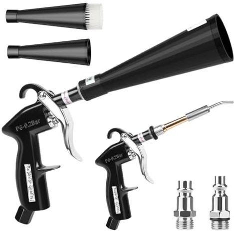 Rengöringspistol med tryckluft, högtrycksluftpistol för bil och hem – kompressor tillbehör med munstycken för säten, fälgar, motor, tyg, läder, 60–160 PSI, effektiv torkningspistol