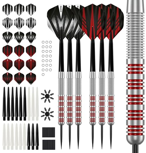 KOTO - Straight Silver Red Brass Dardos, 18G, Dardos Punta Acero, 6 Piezas