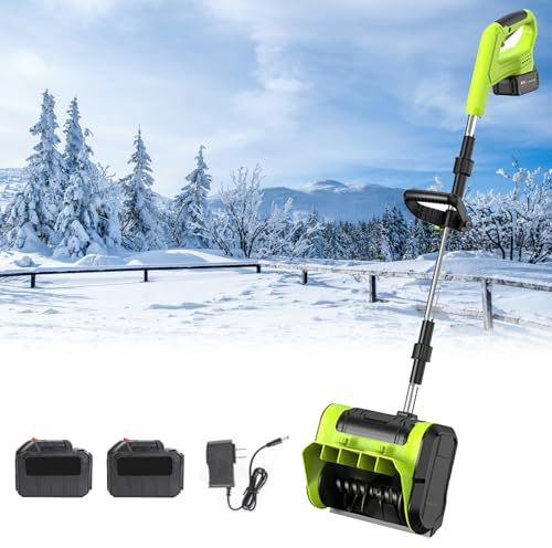 Soffiatore di Neve Telescopico Senza Fili, Pala Elettrica Regolabile Senza Fili per Neve, Potenza Brushless da 600W, Direzione di Lancio della Neve a 45° per Patio e Vialetti green