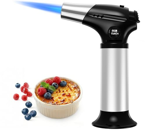 Ankway Bunsenbrenner Küche Flambierbrenner, Creme Brulee Brenner mit Sicherheitsschloss, Nachfüllbar Verstellbar, Ideal zum Karamellisieren Flambieren Bräunen, Schwarz-Butan nicht Inbegriffen