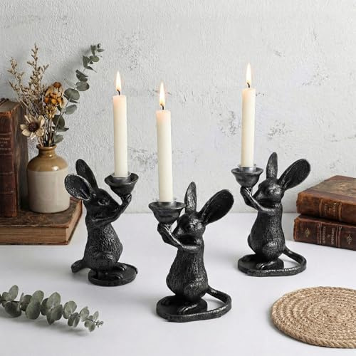 Acellegic 3 Pcs Mouse Taper Candlestick Holder Resin Decorative Candle Stand Vintage Animal Candle Holders for Table Centerpiece Fireplace Party Dining Home Decoration