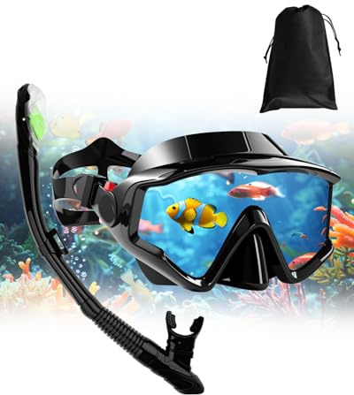 Hingue Masque de Plongée avec Vision Panoramique 180°,Masque Tuba Adulte Anti-Buée et Anti-Fuite avec Verre Trempé HD, Lunette Tuba Snorkeling RéGlable pour Natation, Plongée et Apnée—Noir et Rose