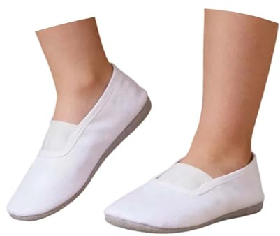 CEWIFO Zapatillas de gimnasia para niñas y niños, suela Oxford antideslizante, 100 % algodón, forro de piel, con cuello elástico para gimnasia, Blanco, 31 EU