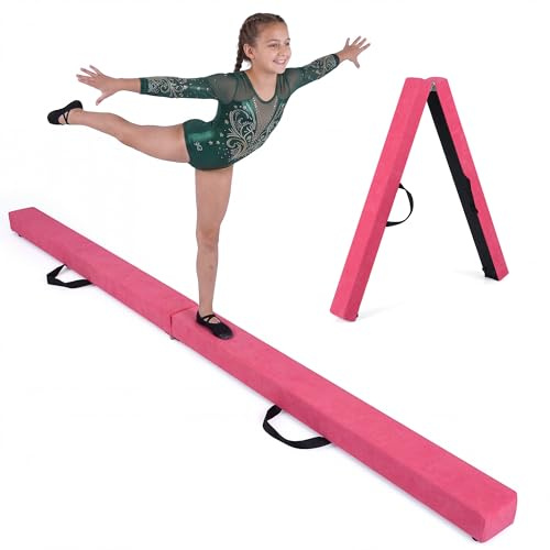 KOMFOTTEU Barra di equilibrio pieghevole da 210 cm, trave di equilibrio portatile con maniglie per il trasporto, barra da ginnastica artistica per bambini, carico di 70 kg
