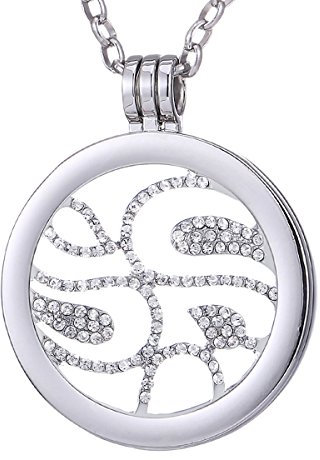 Morella Damen Halskette 70 cm Edelstahl mit Amulett und Coin 33 mm Glücksmuster Silber in Schmuckbeutel