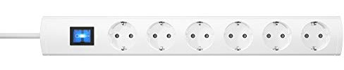 Kopp UNOversal® Plus 6-Fach Steckdosenleiste 5m mit Schalter & großem Abstand I Mehrfach-Steckdose anschraubbar mit Berührungsschutz I Mehrfachstecker Innenbereich I Weiß – 233002019