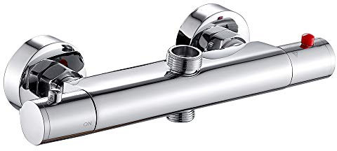 Grifo Ducha Termostático Termostato de ducha con el Botón de Seguridad 38 ℃Cromado Grifo Termostático para Bañera y Ducha Montaje en Pared (2 Salidas)