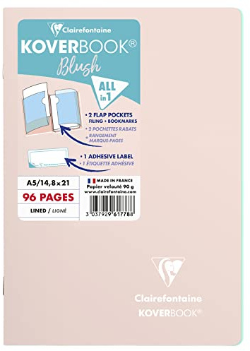 Clairefontaine 961778C - One Stapled Notebook Koverbook Blush Powder Pink - Dimensions: A5 14,8x21 cm - 96 Lined Pages - White Paper 90 g - Polypro cover