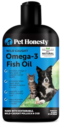 Pet Honesty Omega 3 Fish Oil Supplement for Dogs & Cats (32oz), Wild Caught Omega 3 Fish Oil for Skin and Coat Health, Supports Shedding, Skin & Coat, Immunity, Joint, Brain & Heart, EPA + DHA