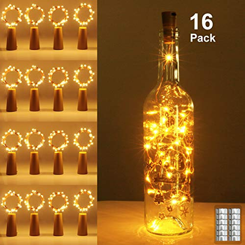 【16 Pack】 Bottle Lights with Cork,2M 20 LED Copper Wire Battery Operated Wine Bottle Fairy Light for Gift DIY LED String Lights for Indoor Bedrooms Birthday Wedding Halloween Christmas Decoration