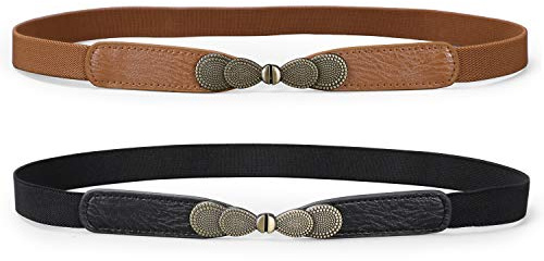 JASGOOD Women Skinny Elastic Stretch Belt for Dresses Retro Ladies Waist Vintage Thin Belt, Brown