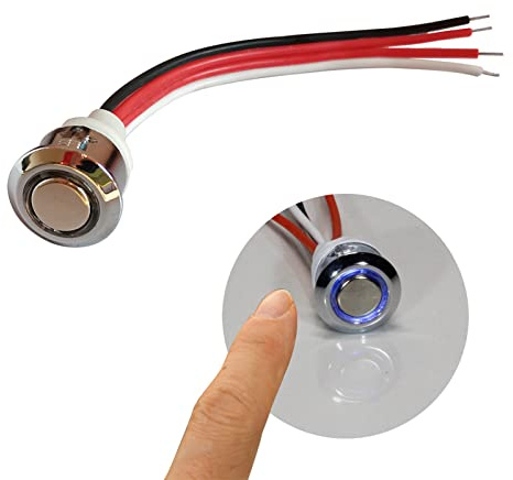 STBTECH 12 V LED Touch Dimmer Switch, 5-24 V DC Touch Switch Sensor Switch Continuous Dimming for LED Strips, with Blue Standby Light, for 17 mm Mounting Hole, (Silicone Wire, Pack of 1)