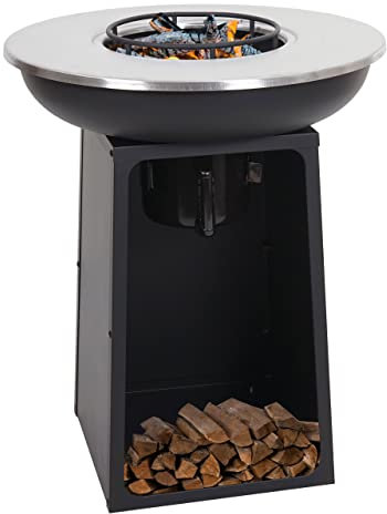 Mendler Feuerschale mit Grillplatte HWC-K97 Feuerstelle Grill Feuerkorb BBQ Outdoor Kochplatte, Stahl Edelstahl - Ø59cm schwarz