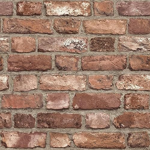 SOPHIE LAURENCE Brick Wallpaper Textured Thick Realistic Rustic 3D Stone Wall Effect - Chimney Breast Feature Wall Wallpaper (Sample, Red)